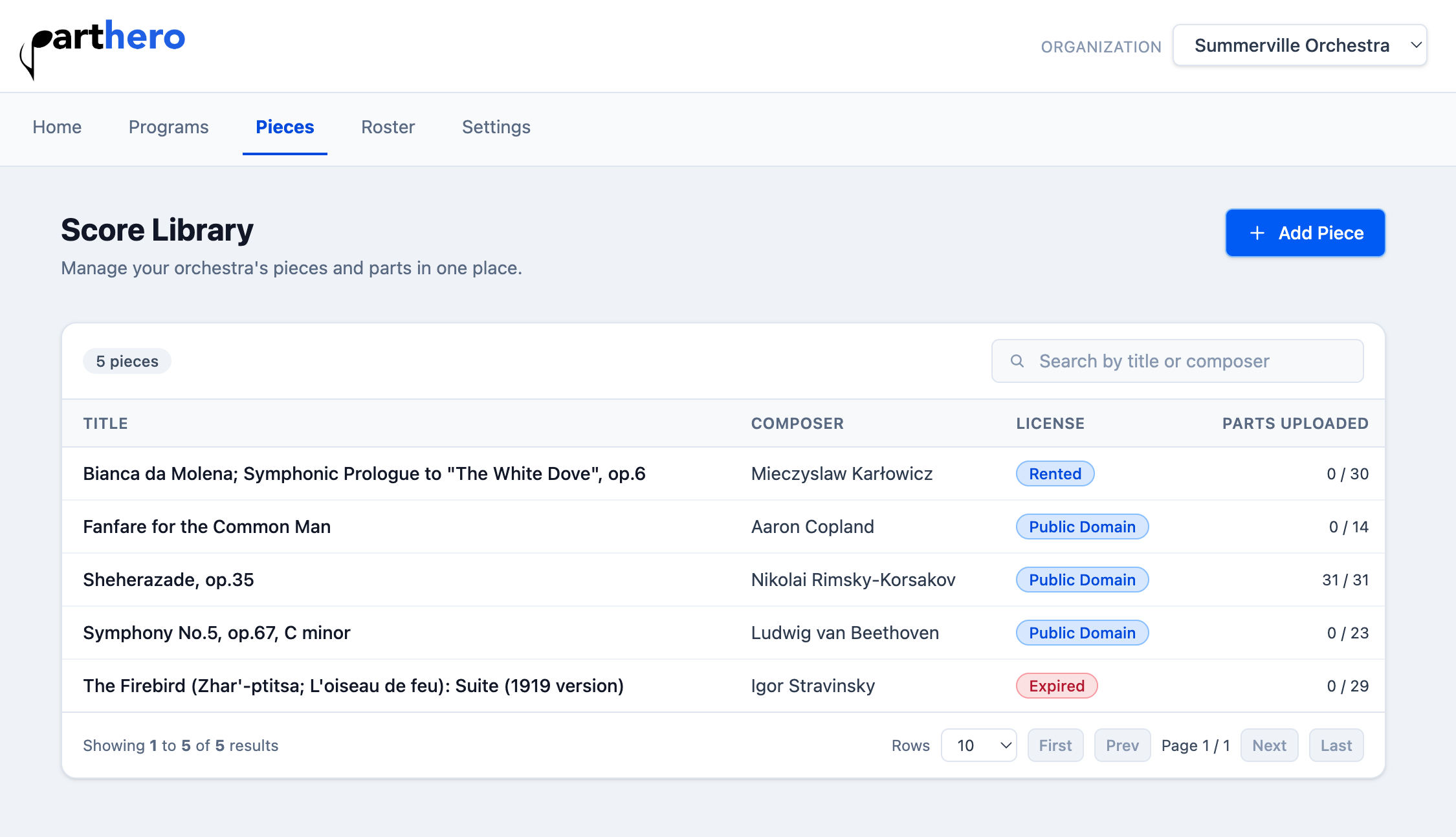 Score library view in PartHero
