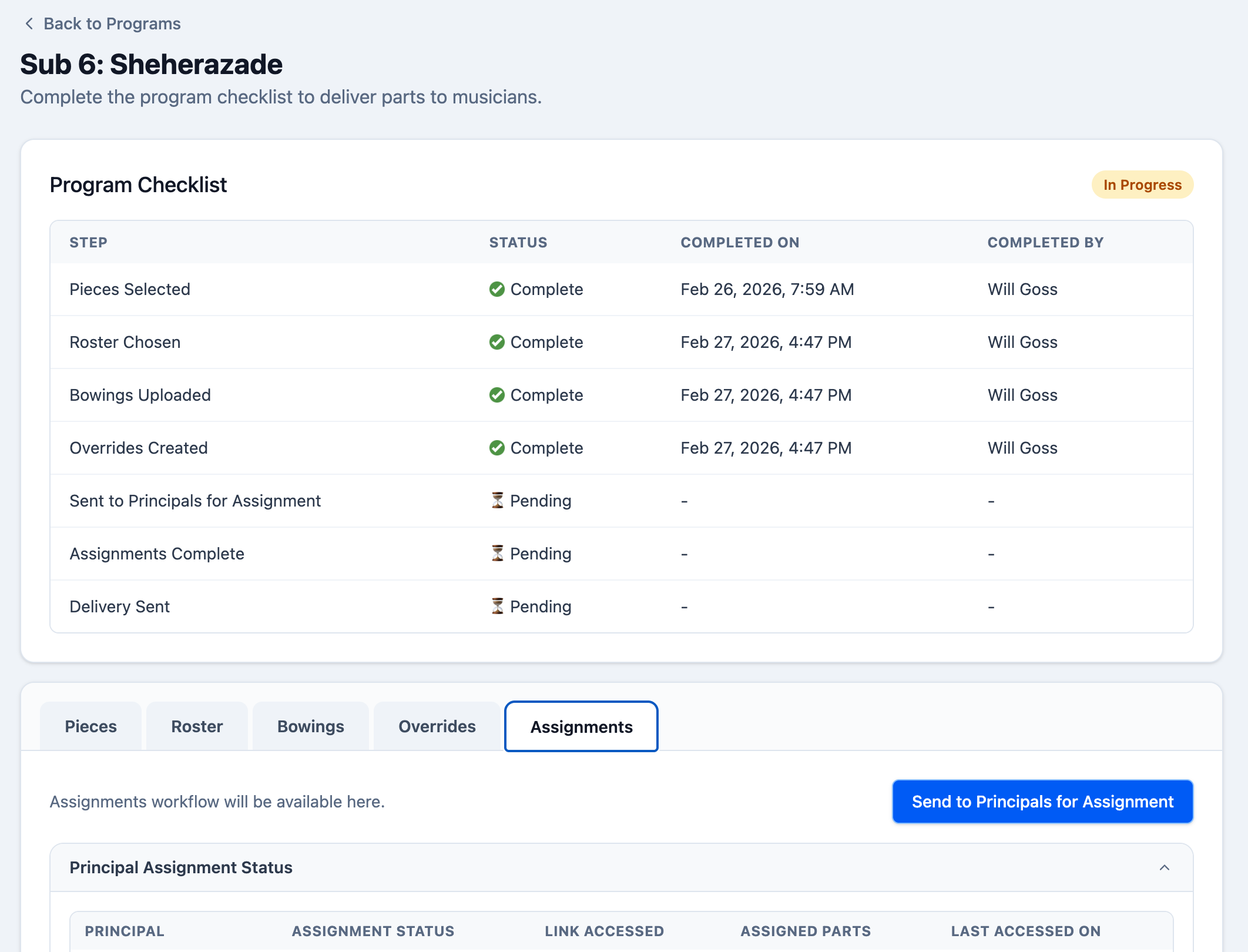 Assignment and principal delivery workflow in PartHero